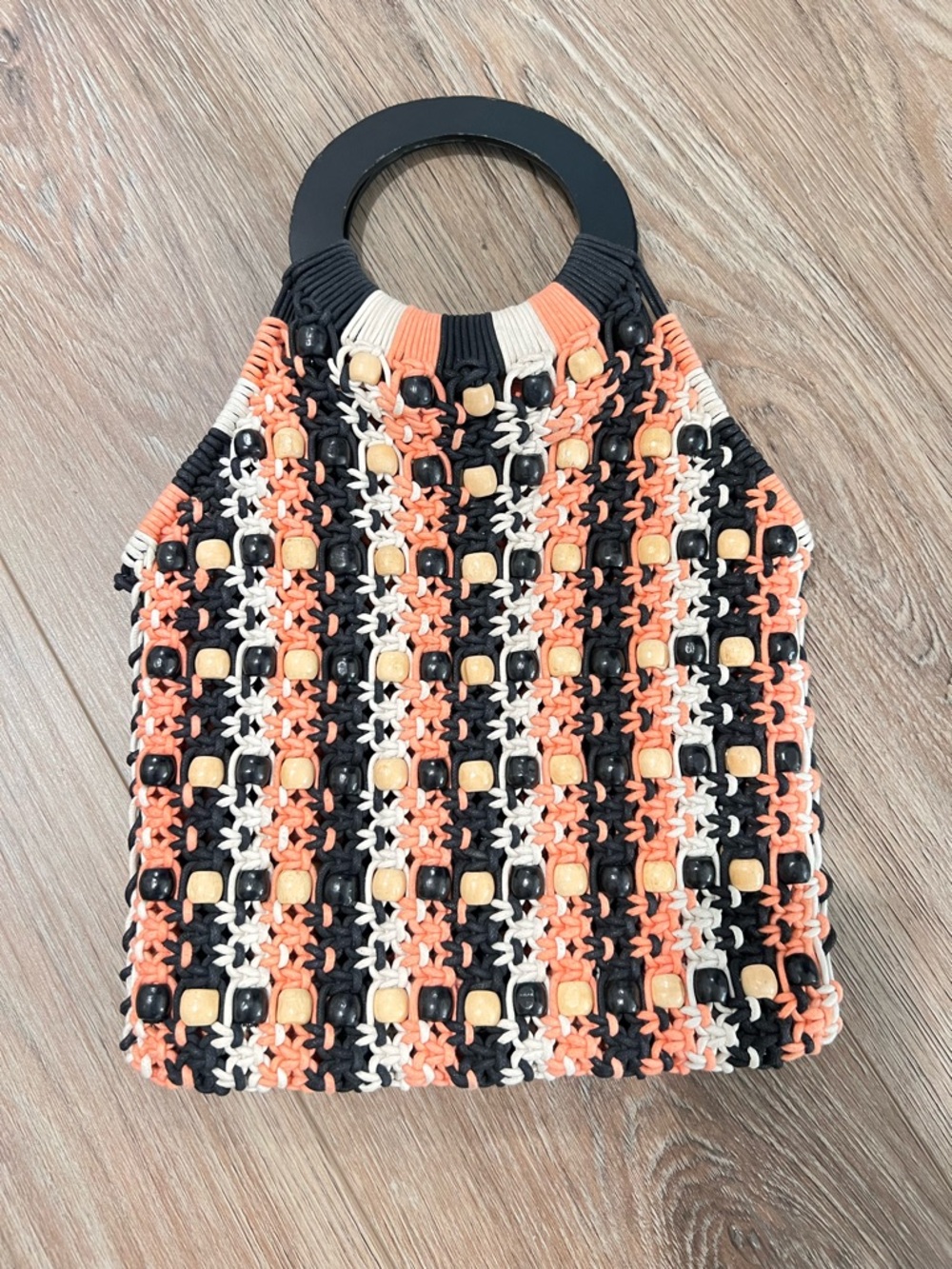 Handwoven Beaded clutch - Black, Peach & Cream